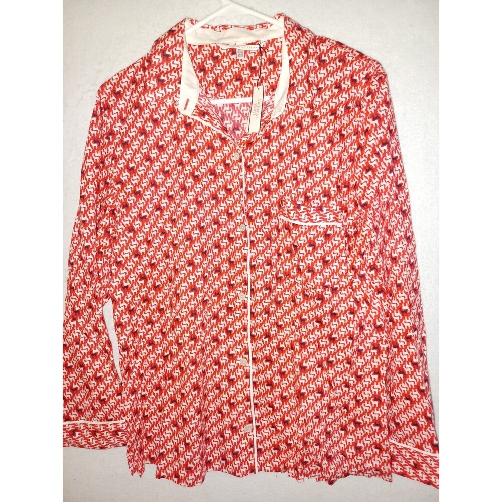 Victoria Secret Pajama Top Sleep Shirt M Cotton lightweight Red deer Holiday
